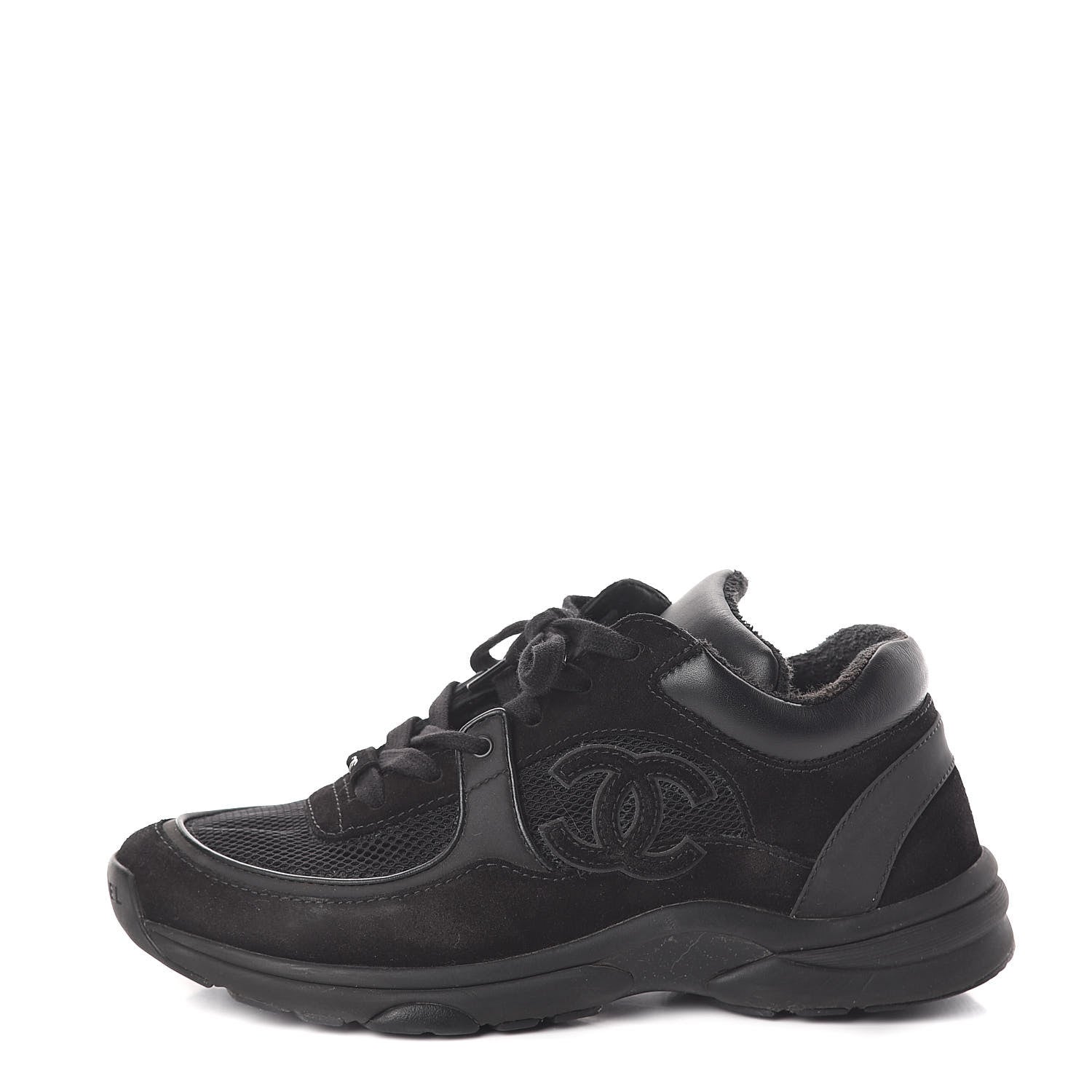 Chanel Suede Calfskin Fabric Sneakers 38 Black 1 of 6