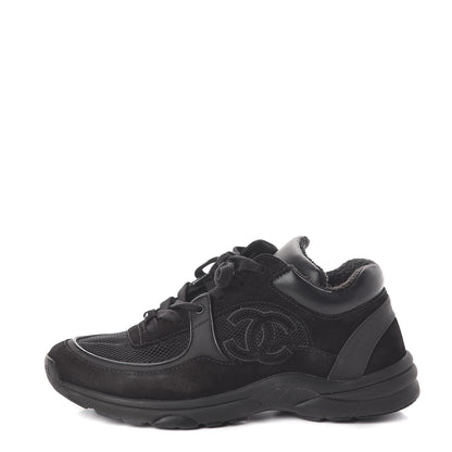 Chanel Suede Calfskin Fabric Sneakers 38 Black 1 of 6
