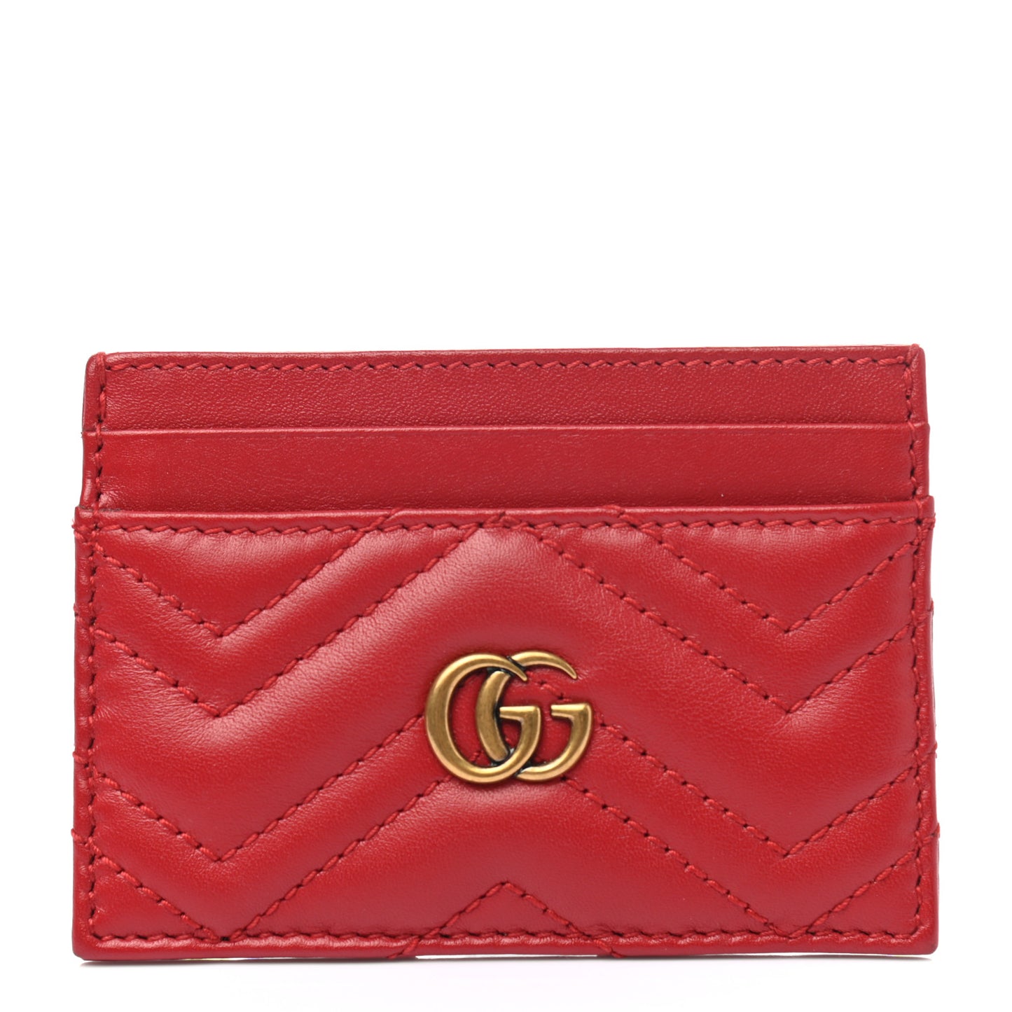 Calfskin Matelasse GG Marmont Card Holder Hibiscus Red