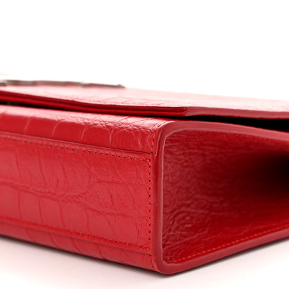 Saint Laurent Calfskin Crocodile Embossed Small Classic Monogram Kate Tassel Satchel Red 10 of 11