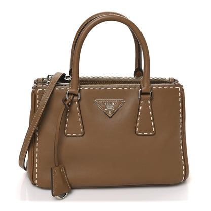 Prada City Calf Mini Hand Stitched Galleria Double Zip Tote Caramel 1 of 10