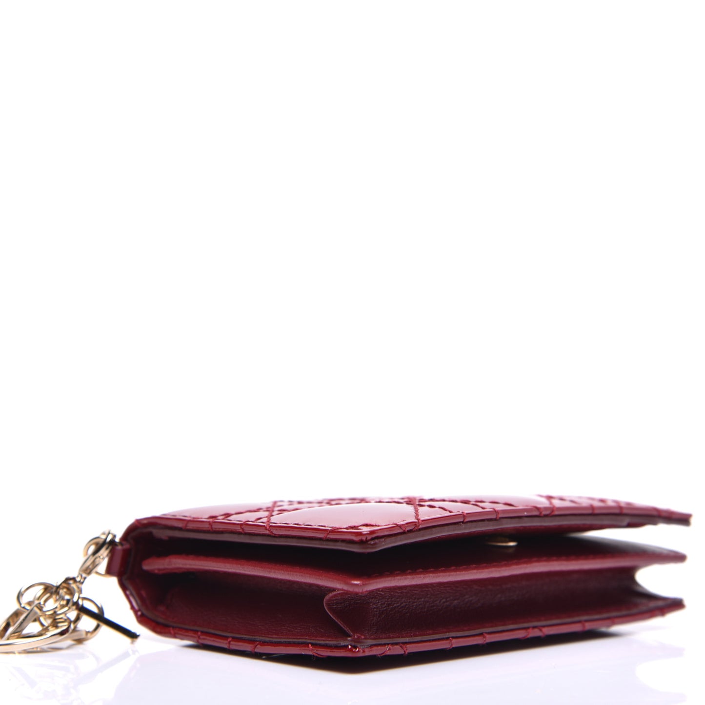 Patent Cannage Small Lady Dior Flap Card Holder Scarlet