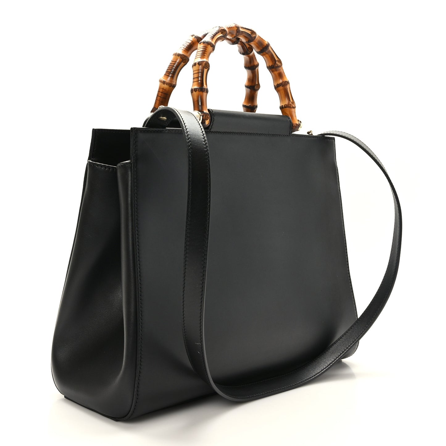Nappa Bamboo Medium Nymphaea Top Handle Bag Black