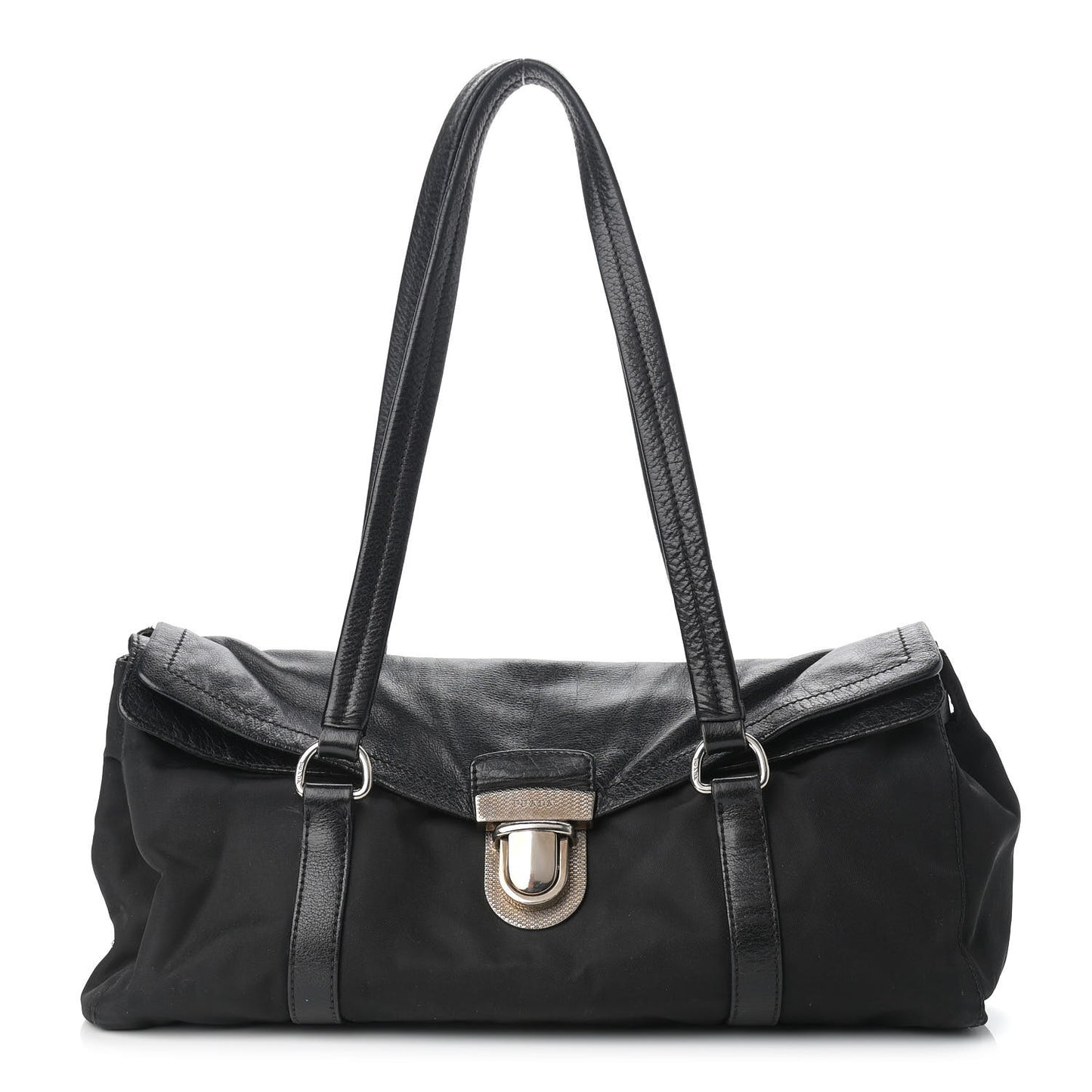 Tessuto Nylon Calfskin Shoulder Bag Black