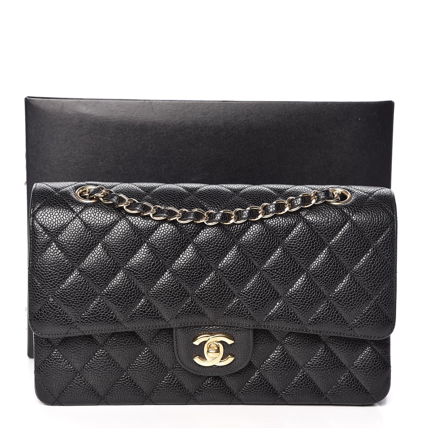 Caviar Quilted Medium Double Flap Black