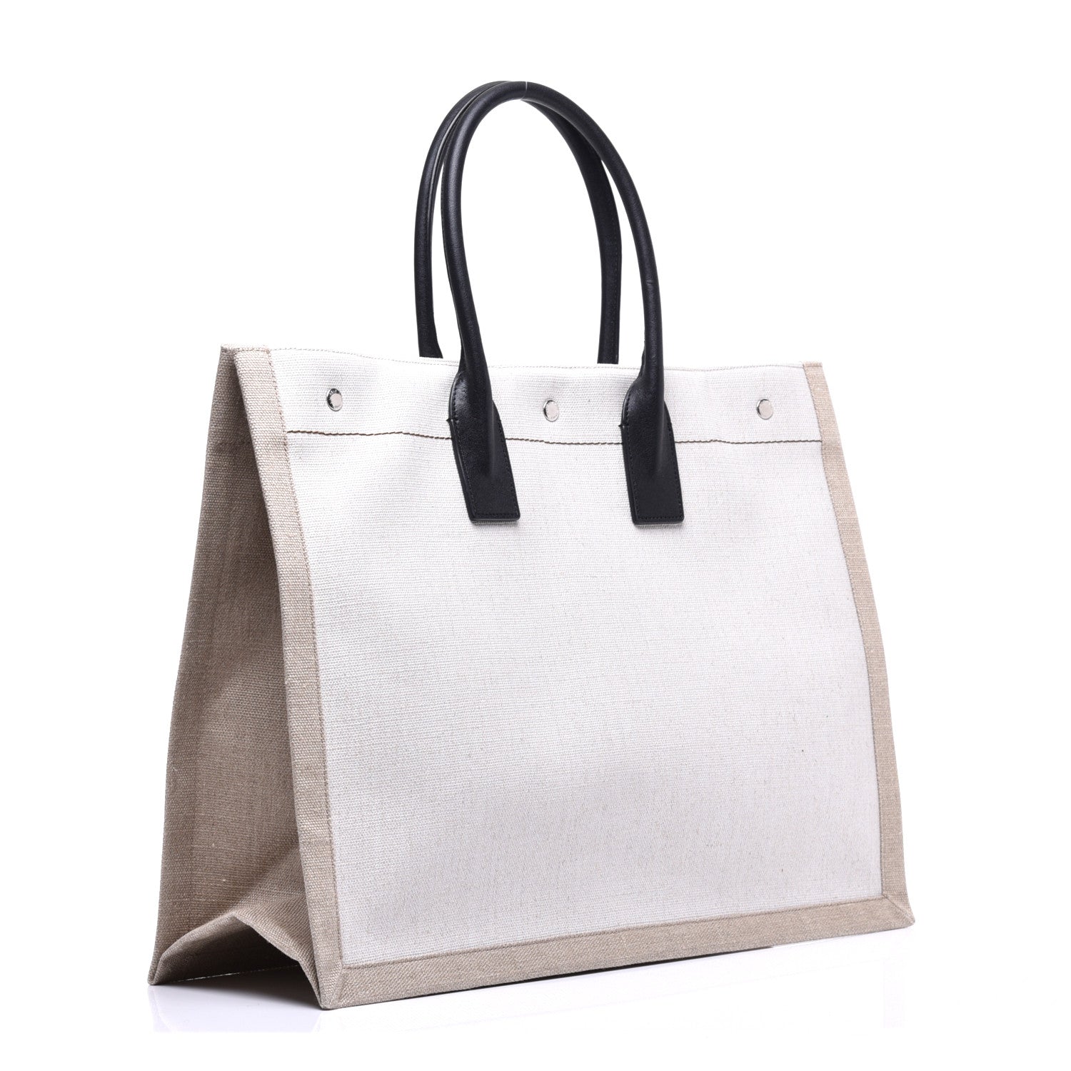 Saint Laurent Linen Calfskin Rive Gauche Tote Optic White 2 of 7