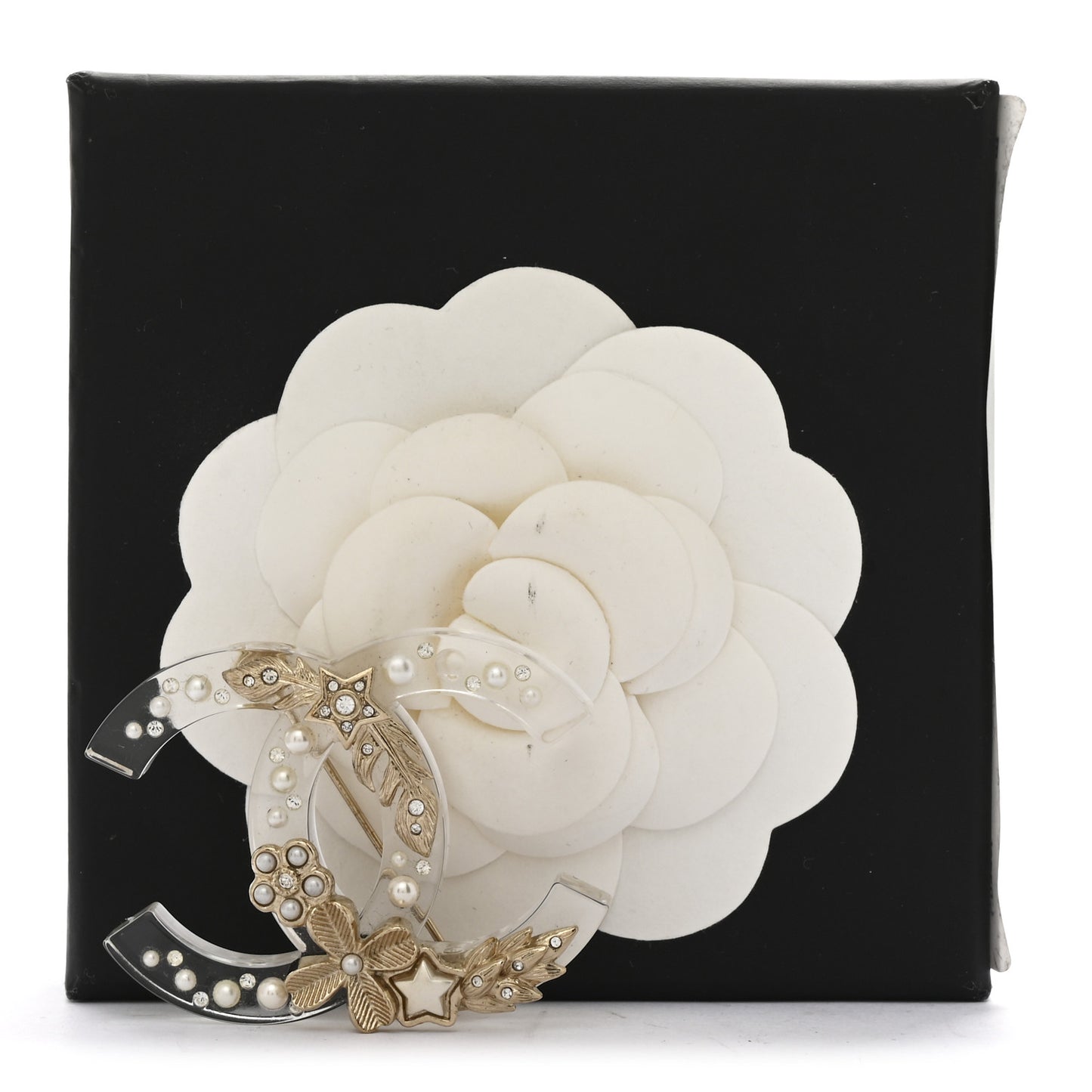 Resin Pearl Crystal CC Brooch Transparent Gold