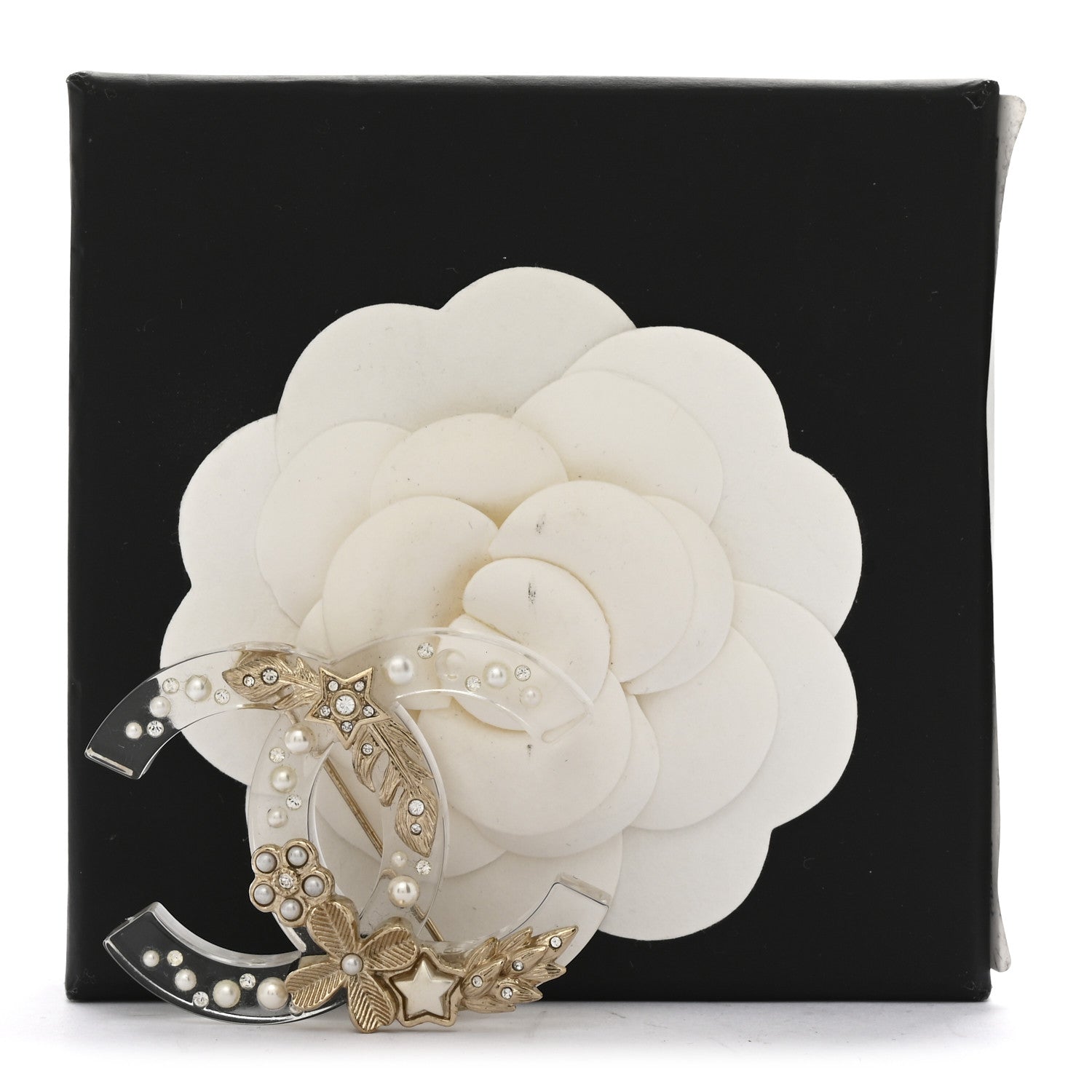Chanel Resin Pearl Crystal CC Brooch Transparent Gold 4 of 4