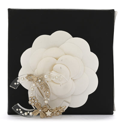 Chanel Resin Pearl Crystal CC Brooch Transparent Gold 4 of 4