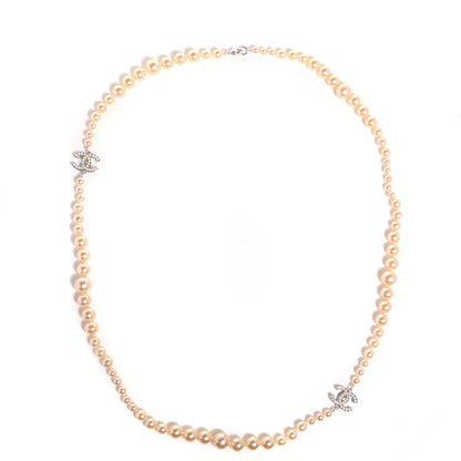 Chanel Graduated Pearl CC Long Necklace Silver 1 of 7