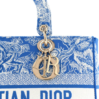 Christian Dior Toile de Jouy Embroidered Large Lady D-Lite Fluorescent Blue 7 of 9