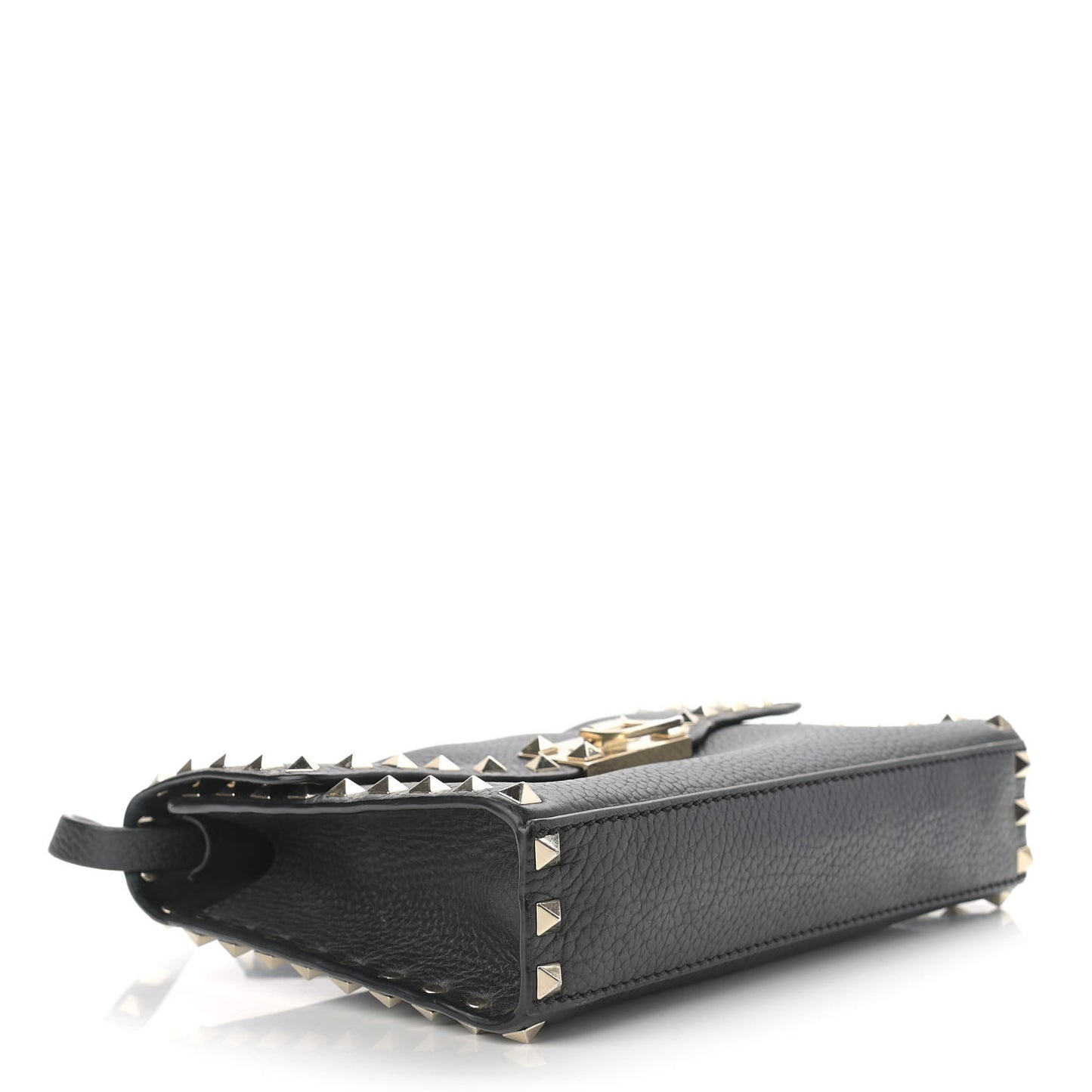 Pebbled Calfskin Medium Rockstud Flip Lock Crossbody Bag Black