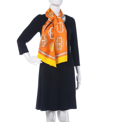 Hermes Silk Bouclerie Moderne Vichy Maxi Twilly Jaune Vif Potiron Miel 2 of 8