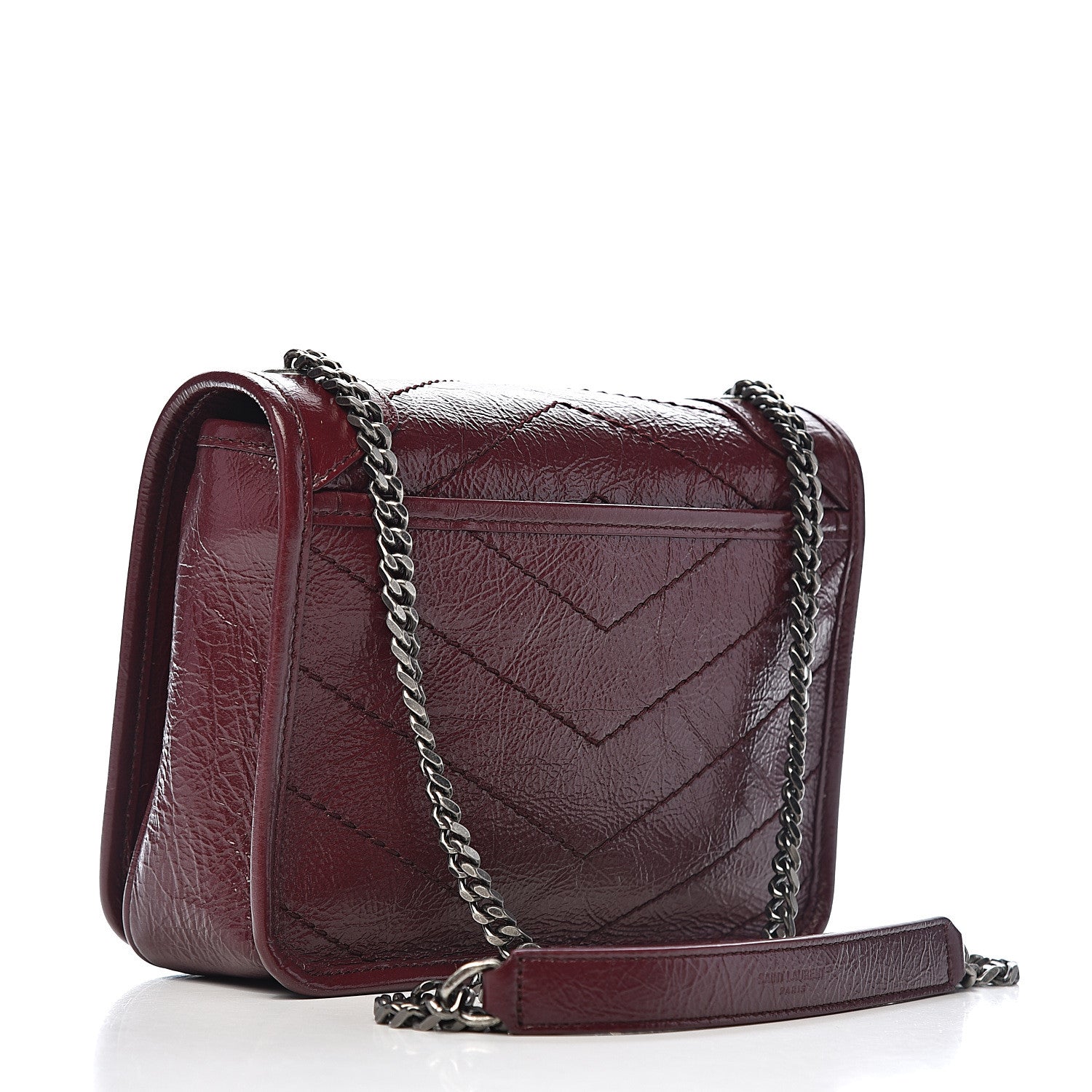 Saint Laurent Crinkled Calfskin Matelasse Monogram Niki Chain Wallet Dark Legion Red 3 of 9