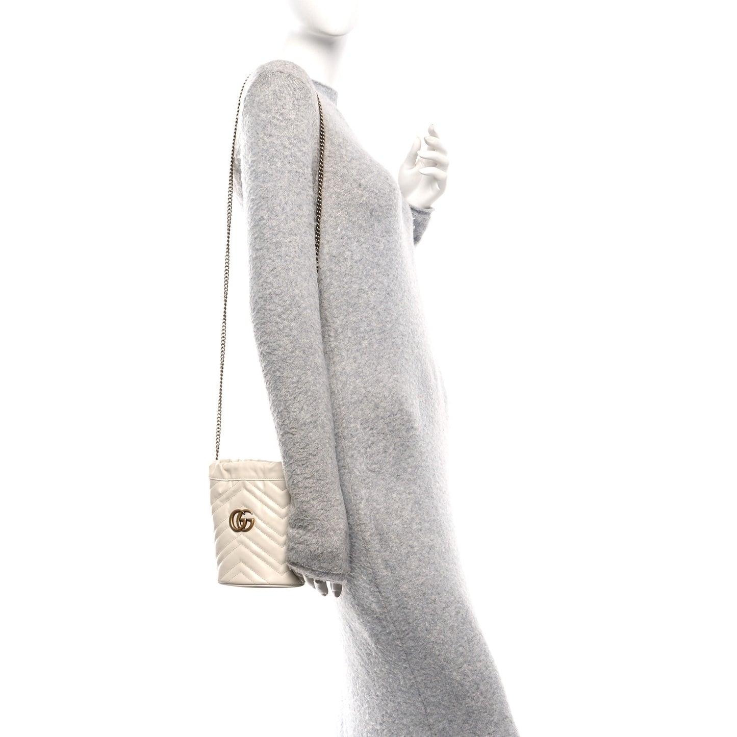 Calfskin Matelasse Mini GG Marmont 2.0 Bucket Bag White