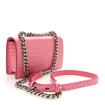 Alexander McQueen Calfskin Crocodile Embossed Mini Jeweled Knuckle Satchel Pink 3 of 14
