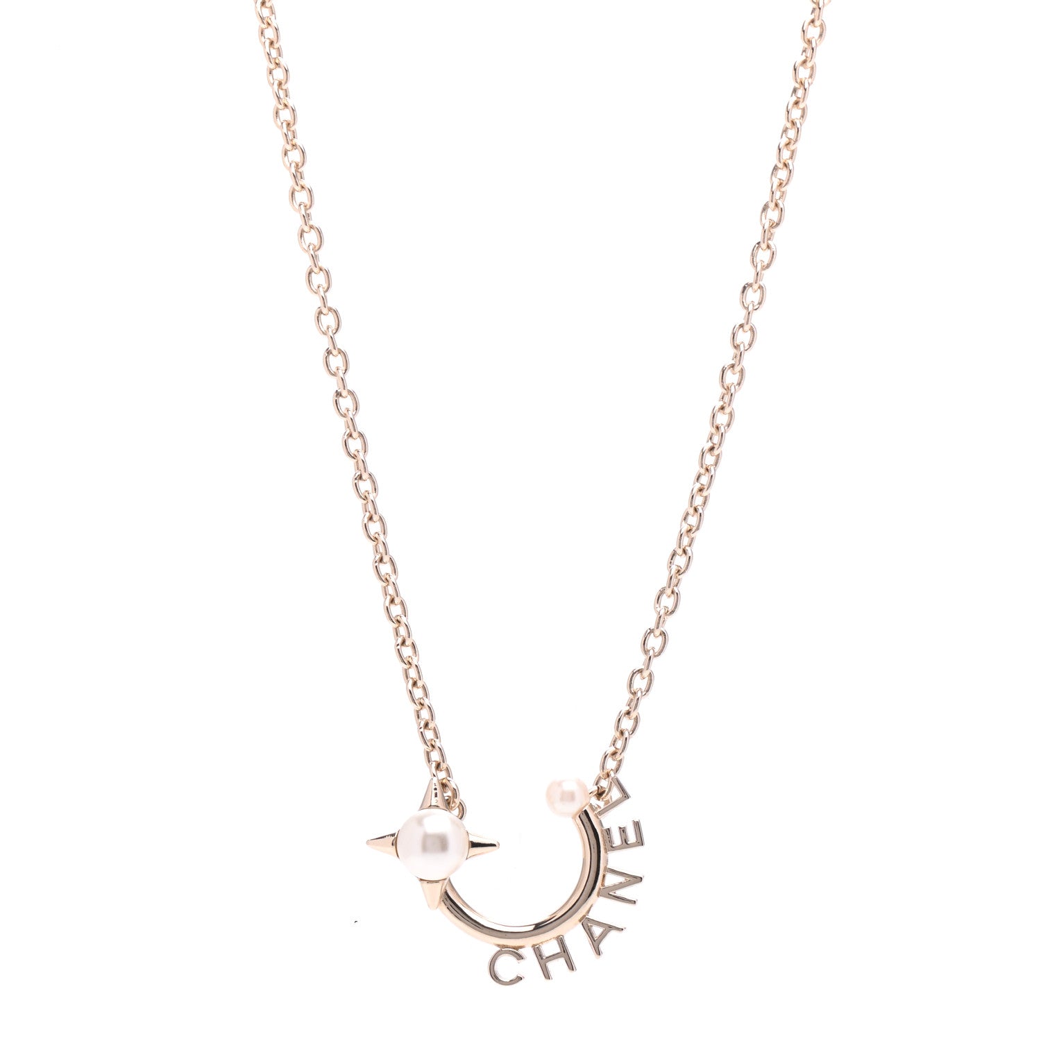 Chanel Pearl Logo Necklace Gold 1 of 5