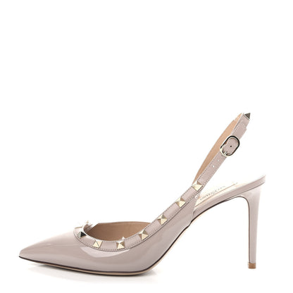 Valentino Garavani Patent Rockstud Half D'Orsay Slingback 85mm Pumps 40.5 Poudre 1 of 10