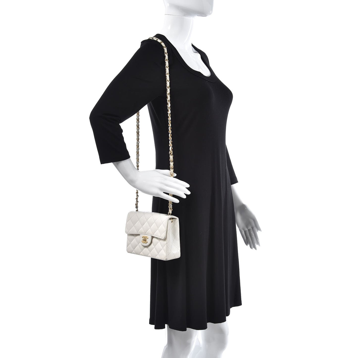 Caviar Quilted Mini Square Flap White