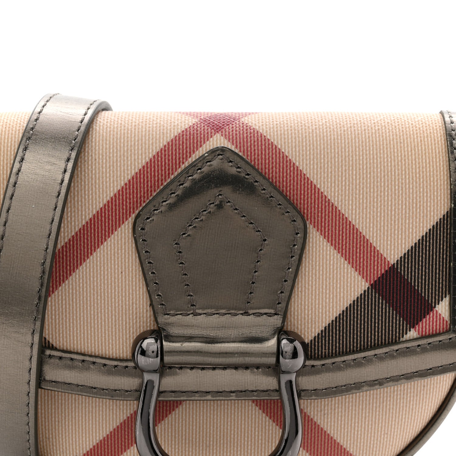 Burberry Patent Nova Check Mini Crossbody Bag Pewter 8 of 14