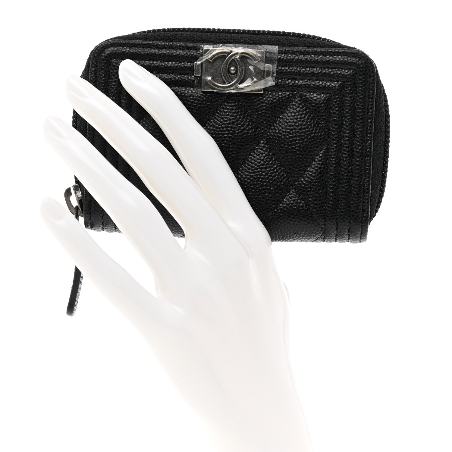 Chanel Caviar Quilted Boy Zip Around Coin Purse Wallet Black 2 of 8