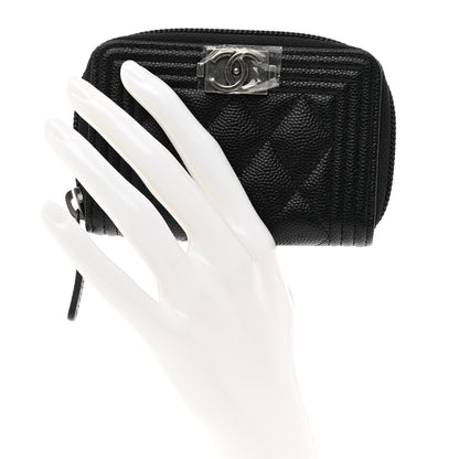Chanel Caviar Quilted Boy Zip Around Coin Purse Wallet Black 2 of 8