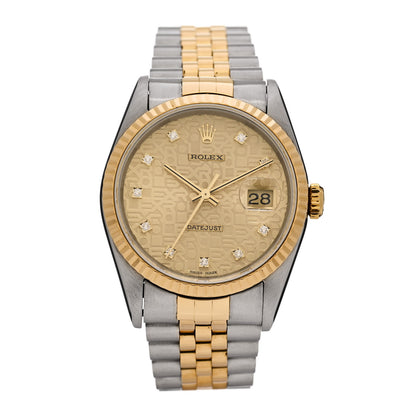 Rolex Stainless Steel 18K Yellow Gold Diamond 36mm Oyster Perpetual Datejust Watch Champagne Jubilee 16233 1 of 4