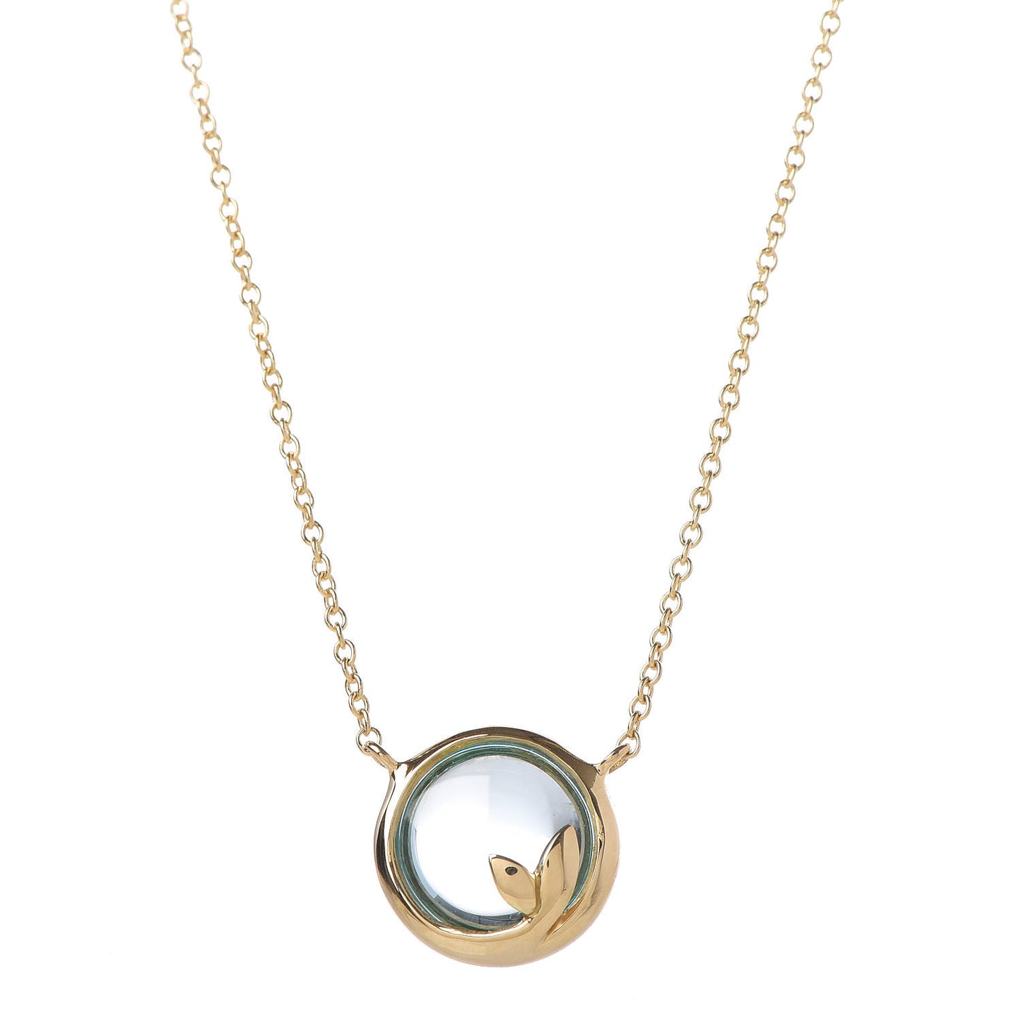 18K Yellow Gold Blue Topaz Olive Leaf Pendant Necklace