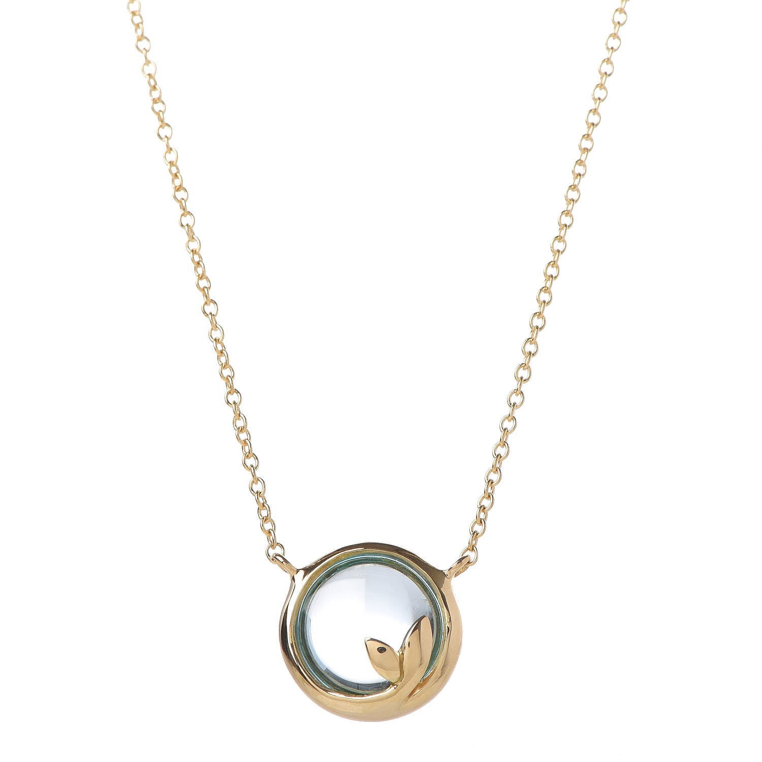 Tiffany 18K Yellow Gold Blue Topaz Olive Leaf Pendant Necklace 4 of 5