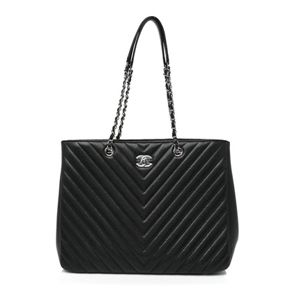 Chanel Caviar Chevron Quilted Large Shopping Tote Black 1 of 15