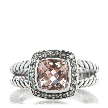 David Yurman Sterling Silver Diamond Morganite 7mm Petite Albion Ring 53 6.5 1 of 5