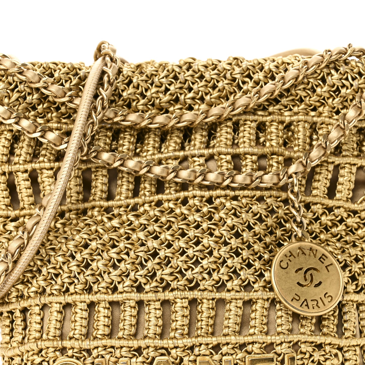Metallic Calfskin Macrame Mini Chanel 22 Gold