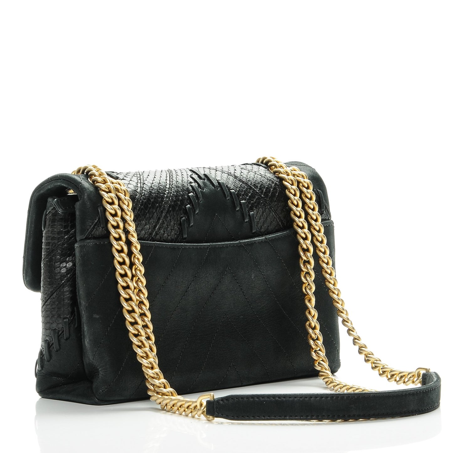 Iridescent Calfskin Python Patchwork Chevron Small Flap Black