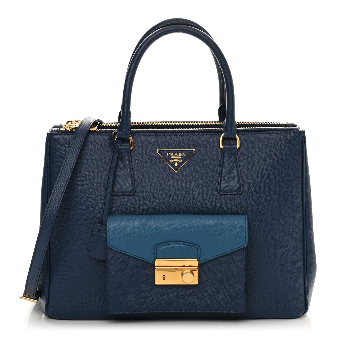 Saffiano Lux Galleria Front Pocket Tote Bluette Cobalto