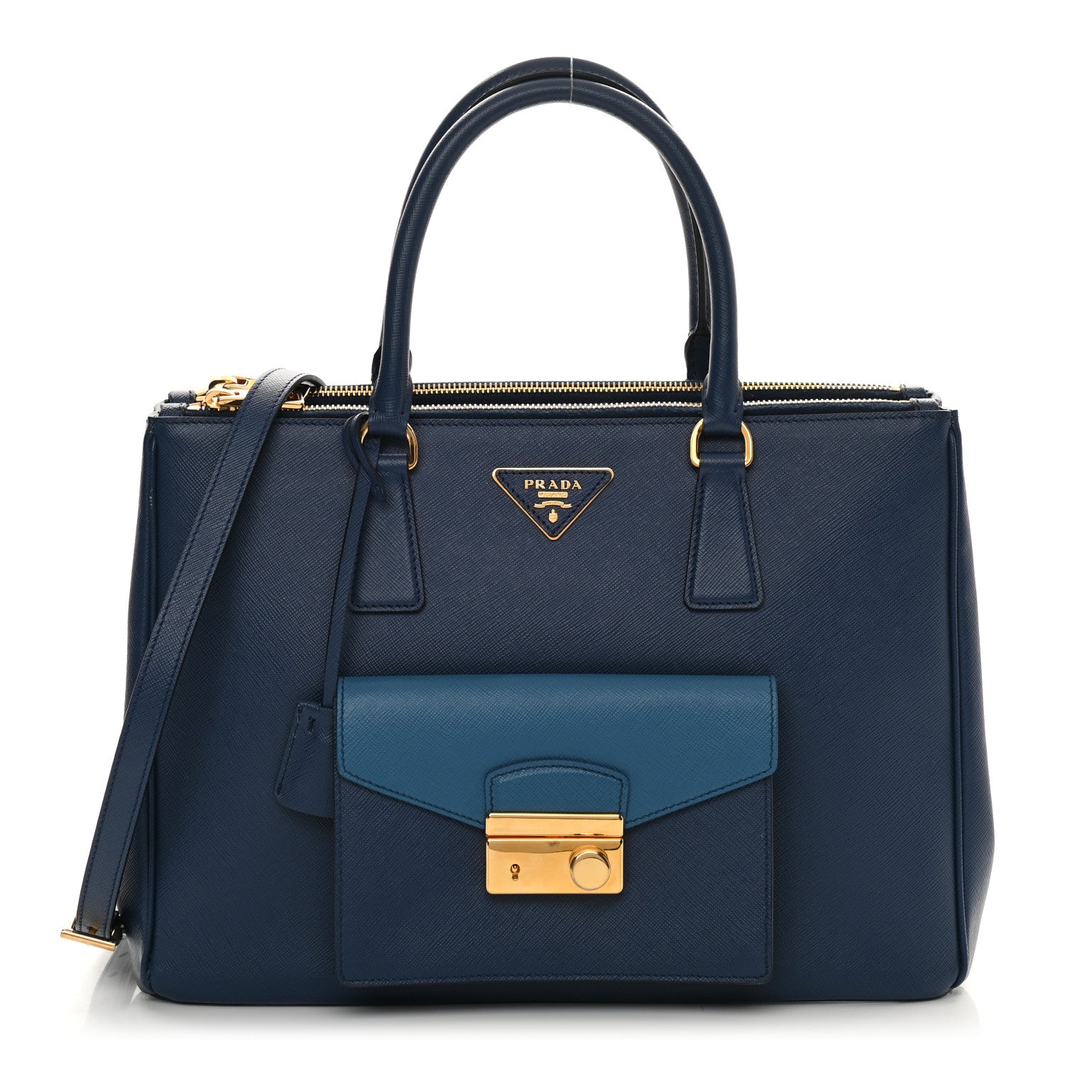 Prada Saffiano Lux Galleria Front Pocket Tote Bluette Cobalto 1 of 17