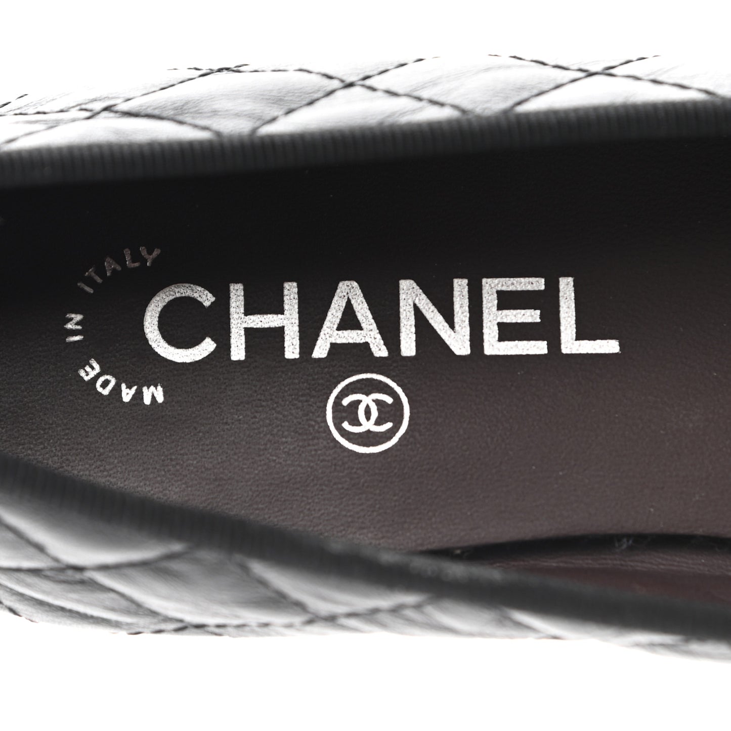Aged Calfskin Quilted CC Cap Toe Ballerina Flats 38.5 Black