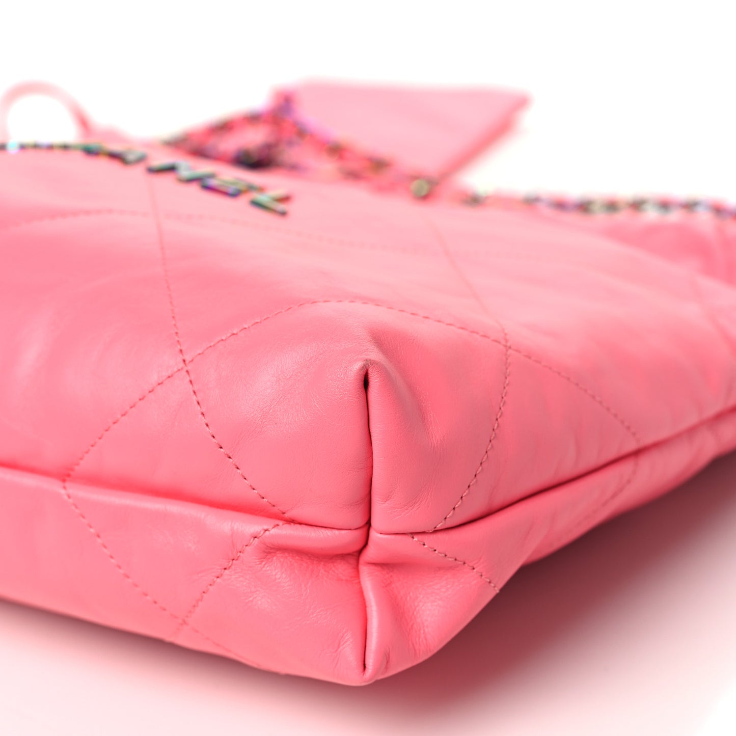 Shiny Calfskin Quilted Small Rainbow Metal Chanel 22 Coral Pink