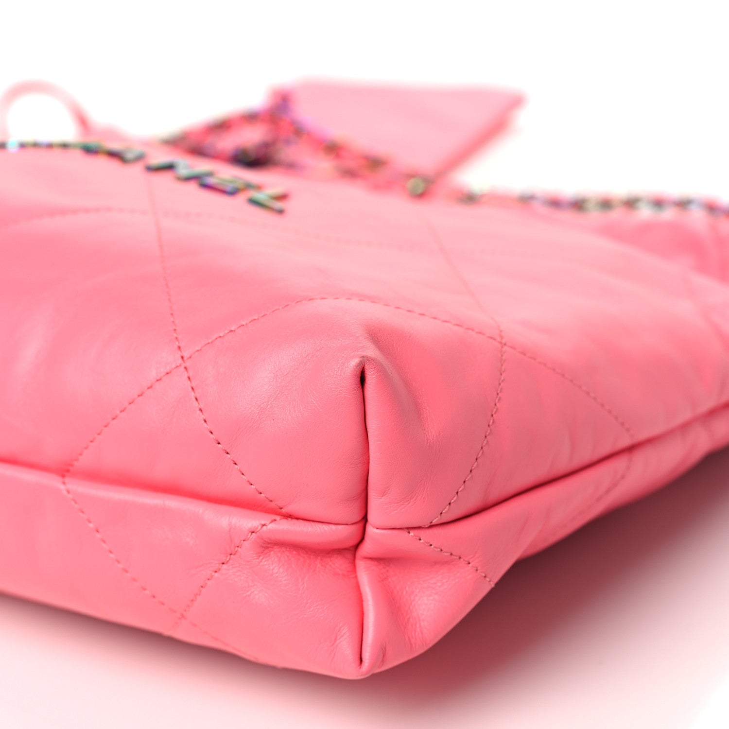 Chanel Shiny Calfskin Quilted Small Rainbow Metal Chanel 22 Coral Pink 11 of 12