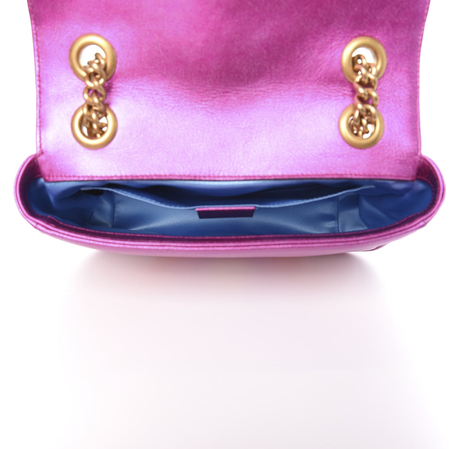 Metallic Calfskin Matelasse Mini GG Marmont Shoulder Bag Fuchsia
