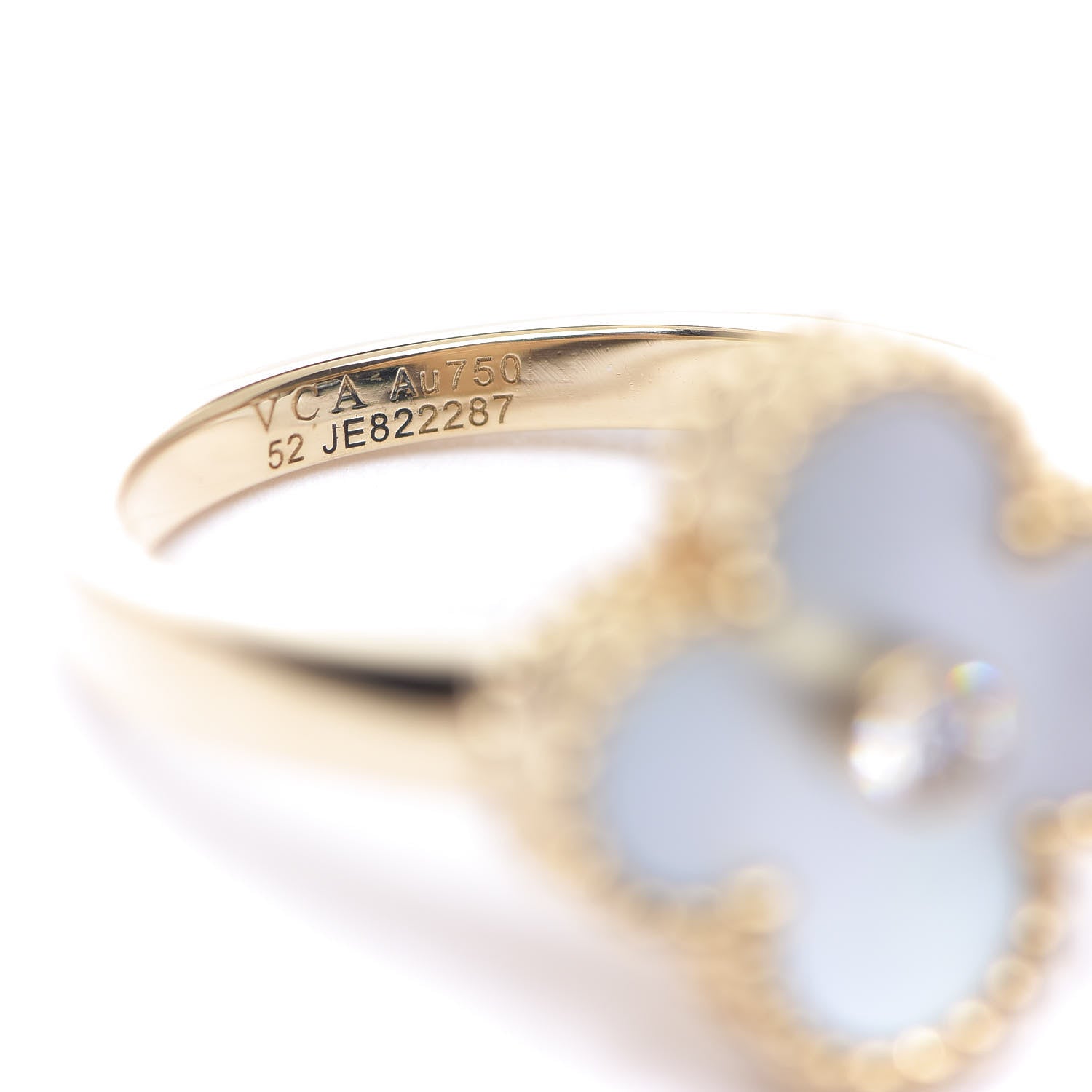 Van Cleef & Arpels 18K Yellow Gold Diamond Mother of Pearl Vintage Alhambra Ring 52 6 5 of 6