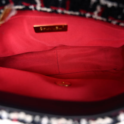 Chanel Tweed Quilted Medium Chanel 19 Flap Navy Blue White Red 5 of 10