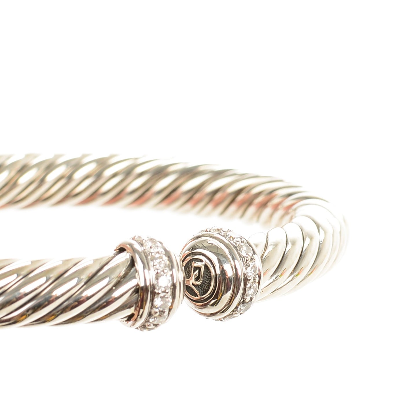 Sterling Silver Pave Diamond 7mm Cablespira Bracelet