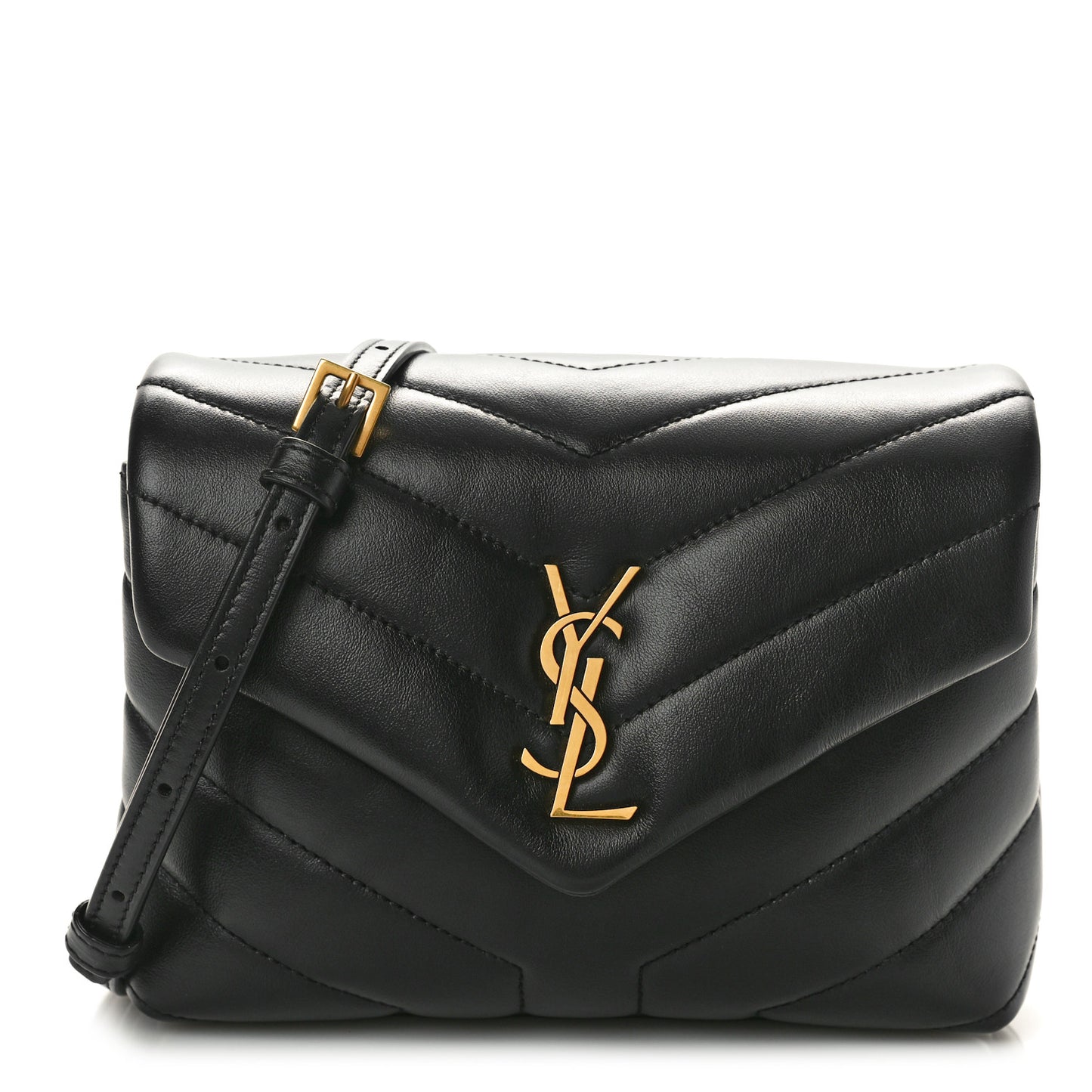Calfskin Y Quilted Monogram Toy Loulou Crossbody Bag Black