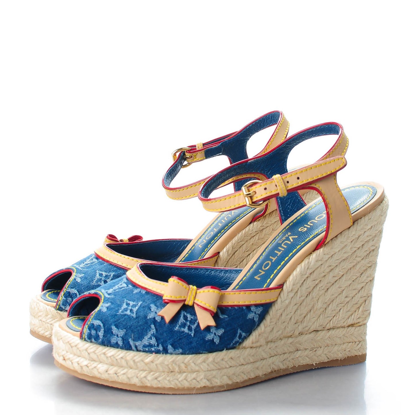 Denim Bow Espadrille Wedges 35.5 Blue
