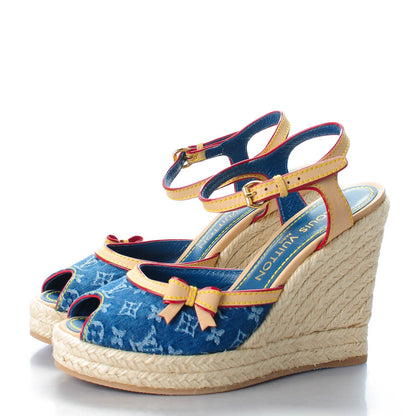 Louis Vuitton Denim Bow Espadrille Wedges 35.5 Blue 3 of 9