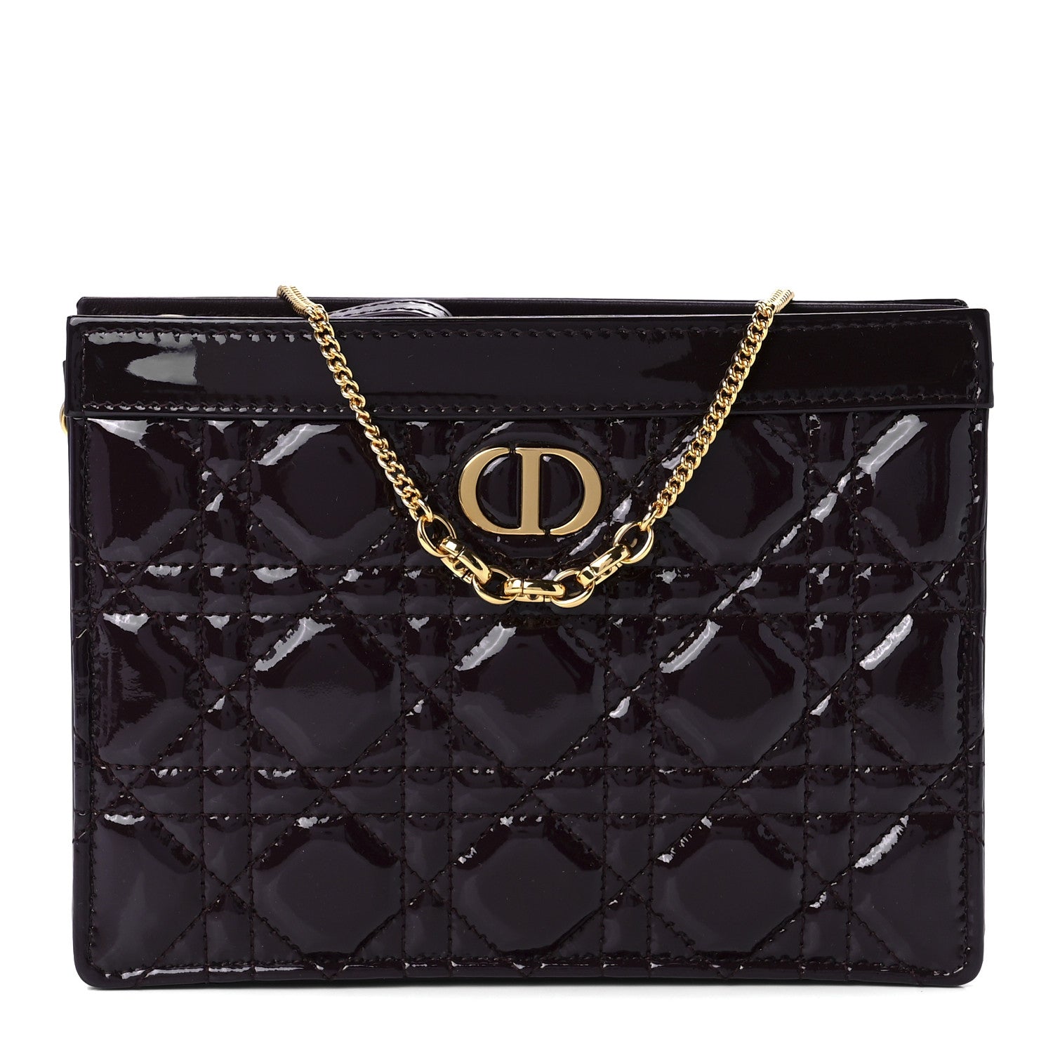 Christian Dior Patent Cannage Caro Zipped Pouch With Chain Amaranth 1 of 11