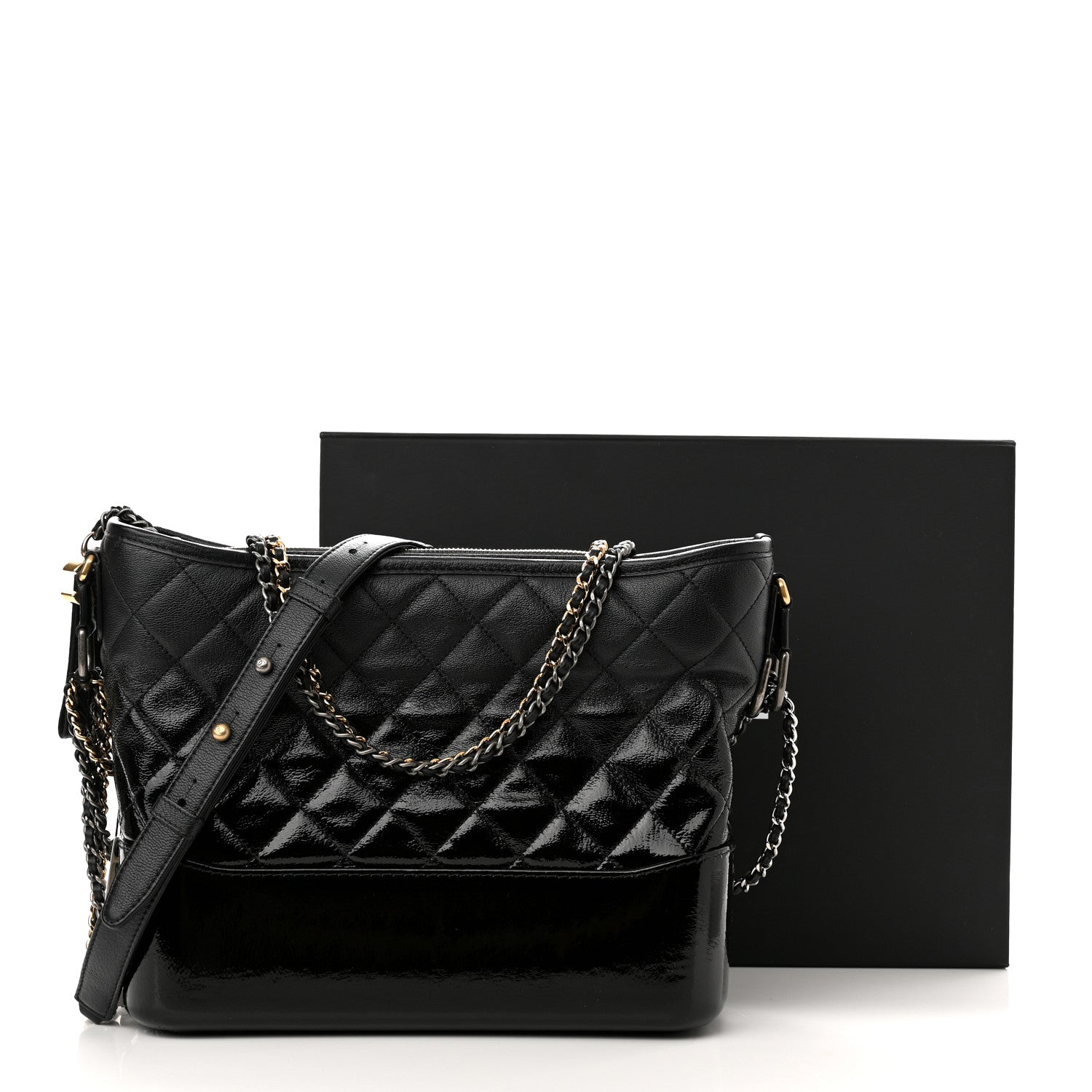 Chanel Patent Goatskin Quilted Medium Gabrielle Hobo Black 11 of 11