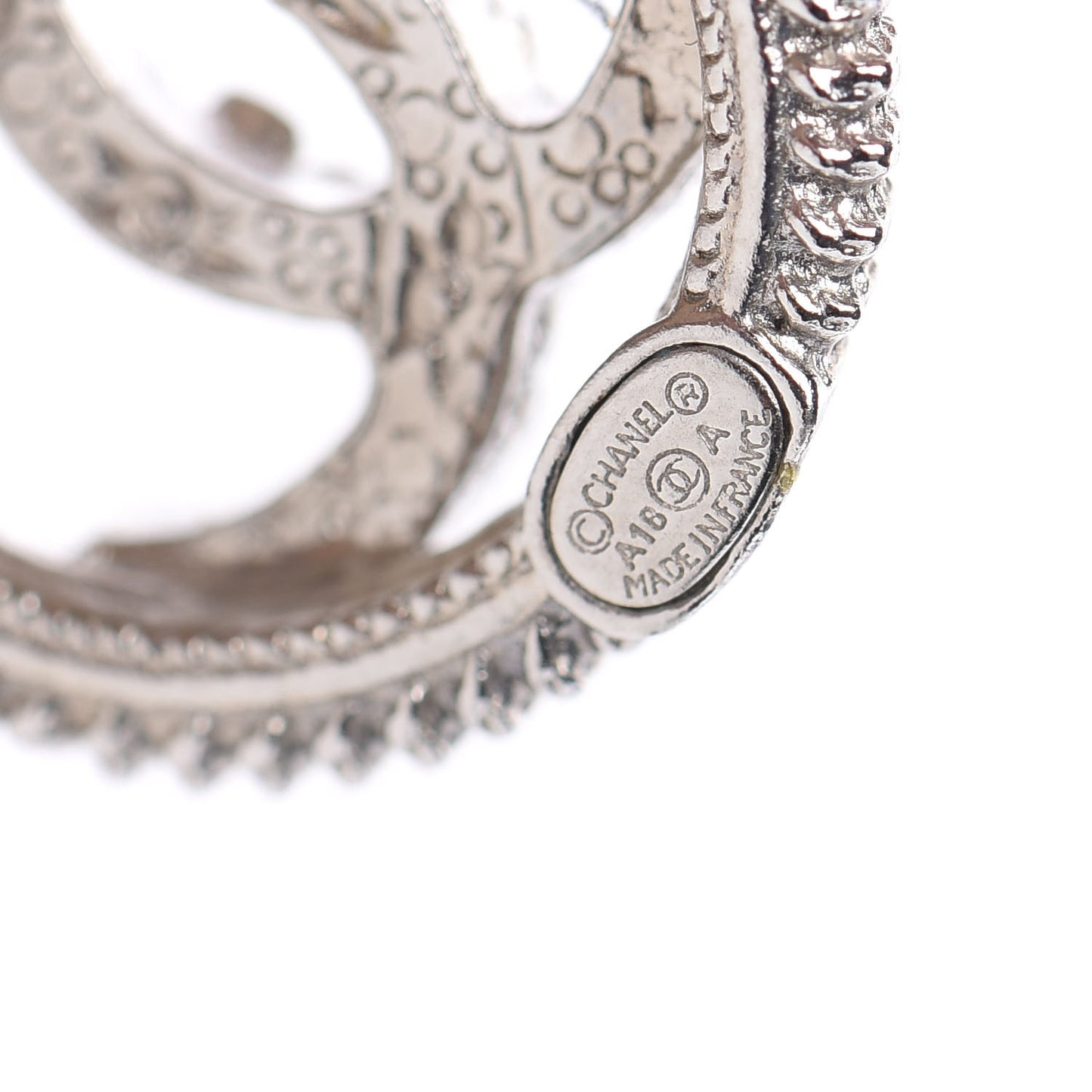 Pearl Crystal CC Round Earrings Silver