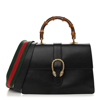 Gucci Moon Calfskin Web Large Dionysus Bamboo Top Handle Bag Black 1 of 15