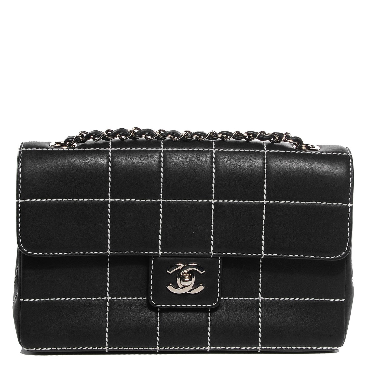 Lambskin Contrast Stitched Small Single Flap Black